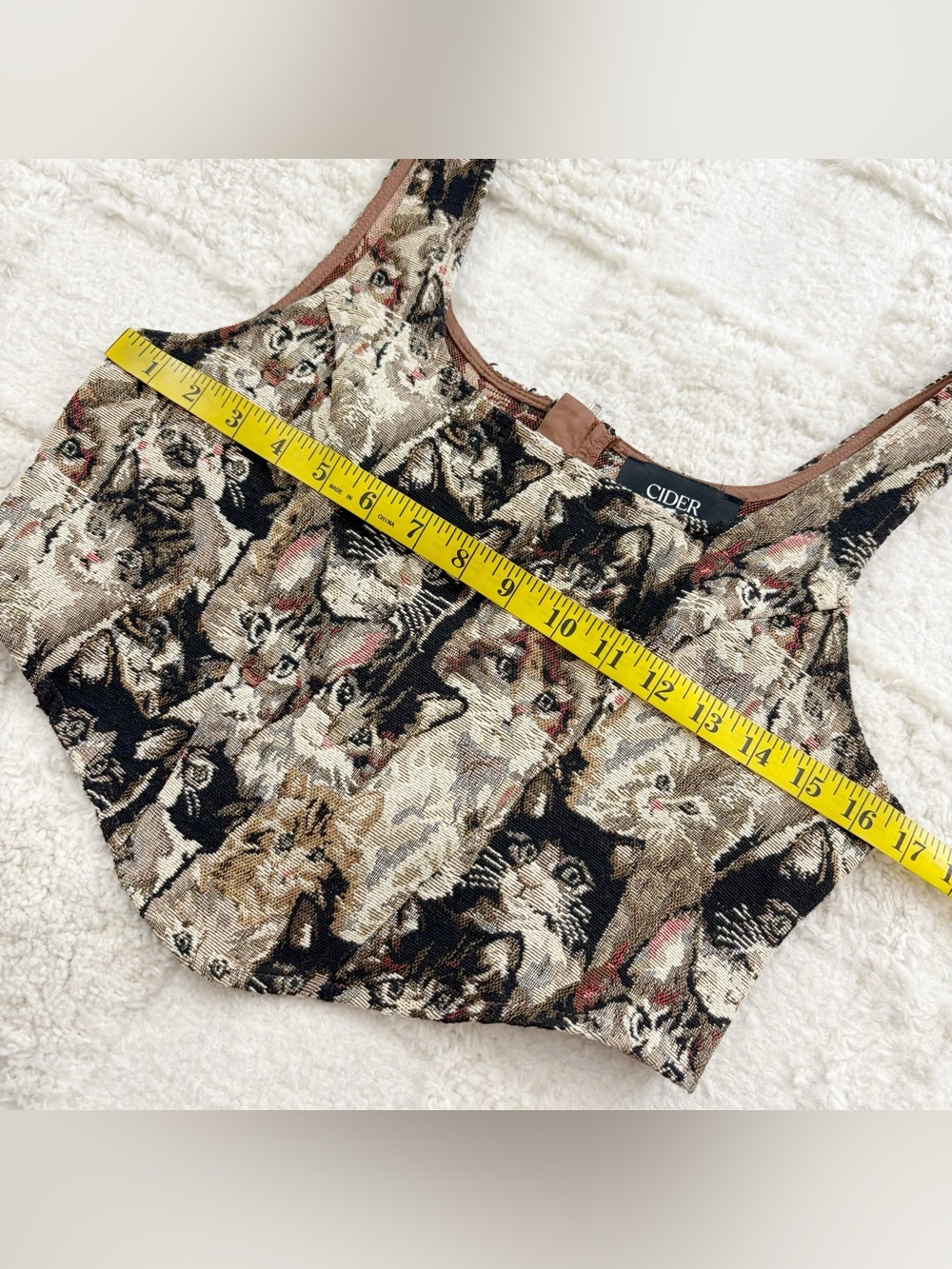 Cider Jacquard Cat Pattern Corset Cami Crop Top Medium - Picture 11 of 11